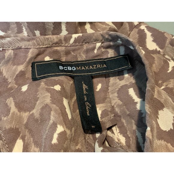 BCBG Max Azria Light Brown Leopard Print Silk Ruffle Sheer Sleeveless Top Size M - Picture 8 of 9